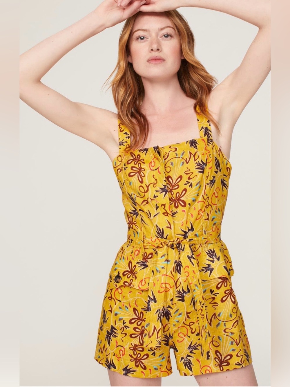 A.L.C. M~Gilmore Yellow Floral Tie-Waist Romper~Size 6~$395~